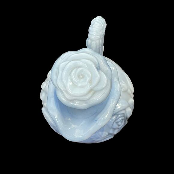 Vintage Avon Blue Milk Glass Pitcher w/ Stopper 1978 Victorian Rose Floral - Picture 6 of 11